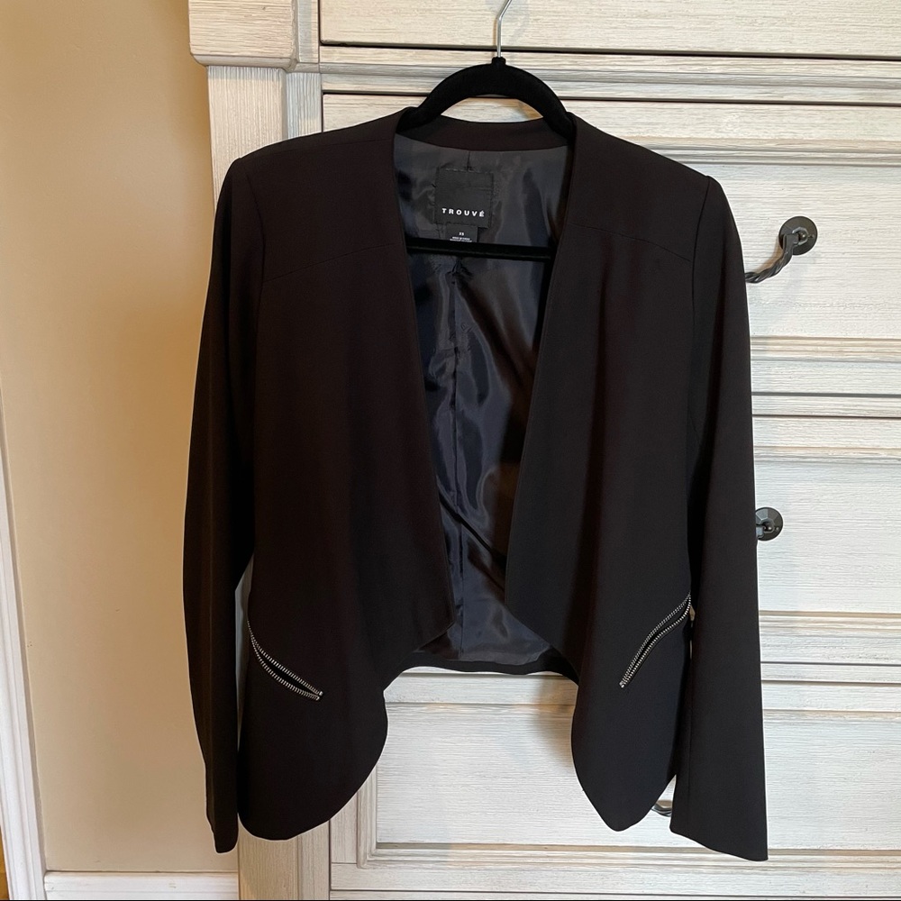 Trouve Blazer Black Lined Zipper Pockets